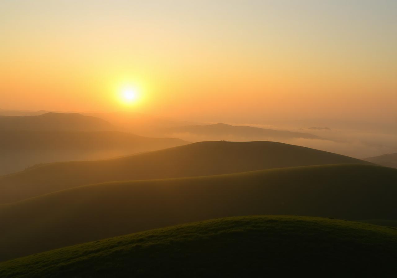Sunrise over rolling hills